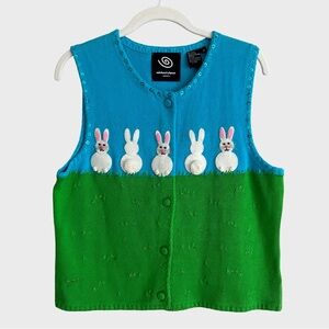 Michael Simon Vintage Easter Bunny Rabbit Sweater Vest Cardigan Peeps Vtg Medium